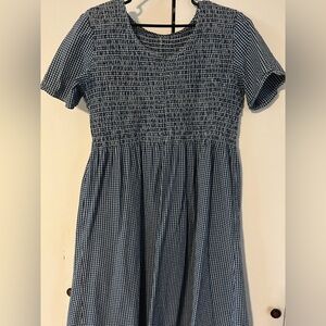 Elegant Blue and White Maxi Dress smocked bodice